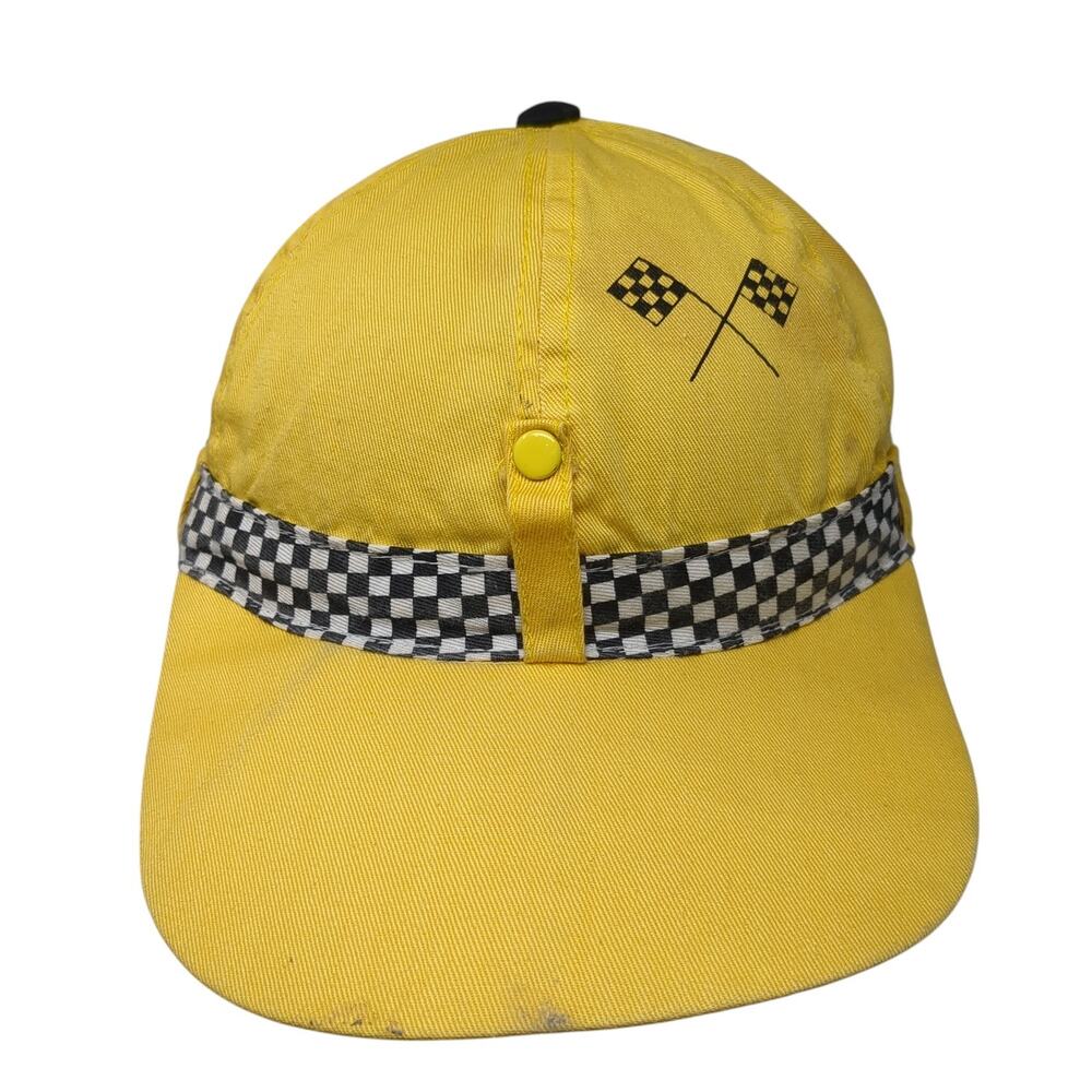 Herman Pecker & Co Checkered Flag Hat Yellow One Size Vintage Heart Throb